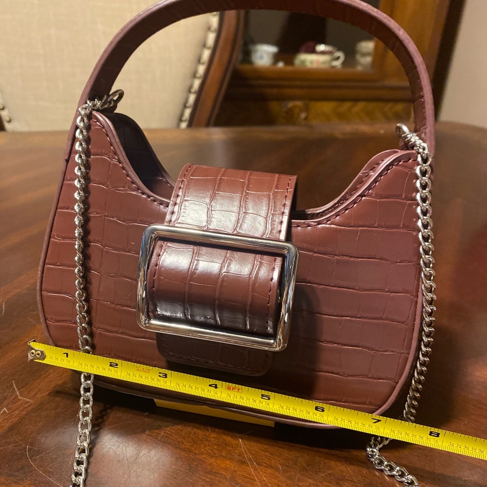 Urban Outfitters Brown Croc-Embossed Mini Bag with Chain - Picture 5 of 9